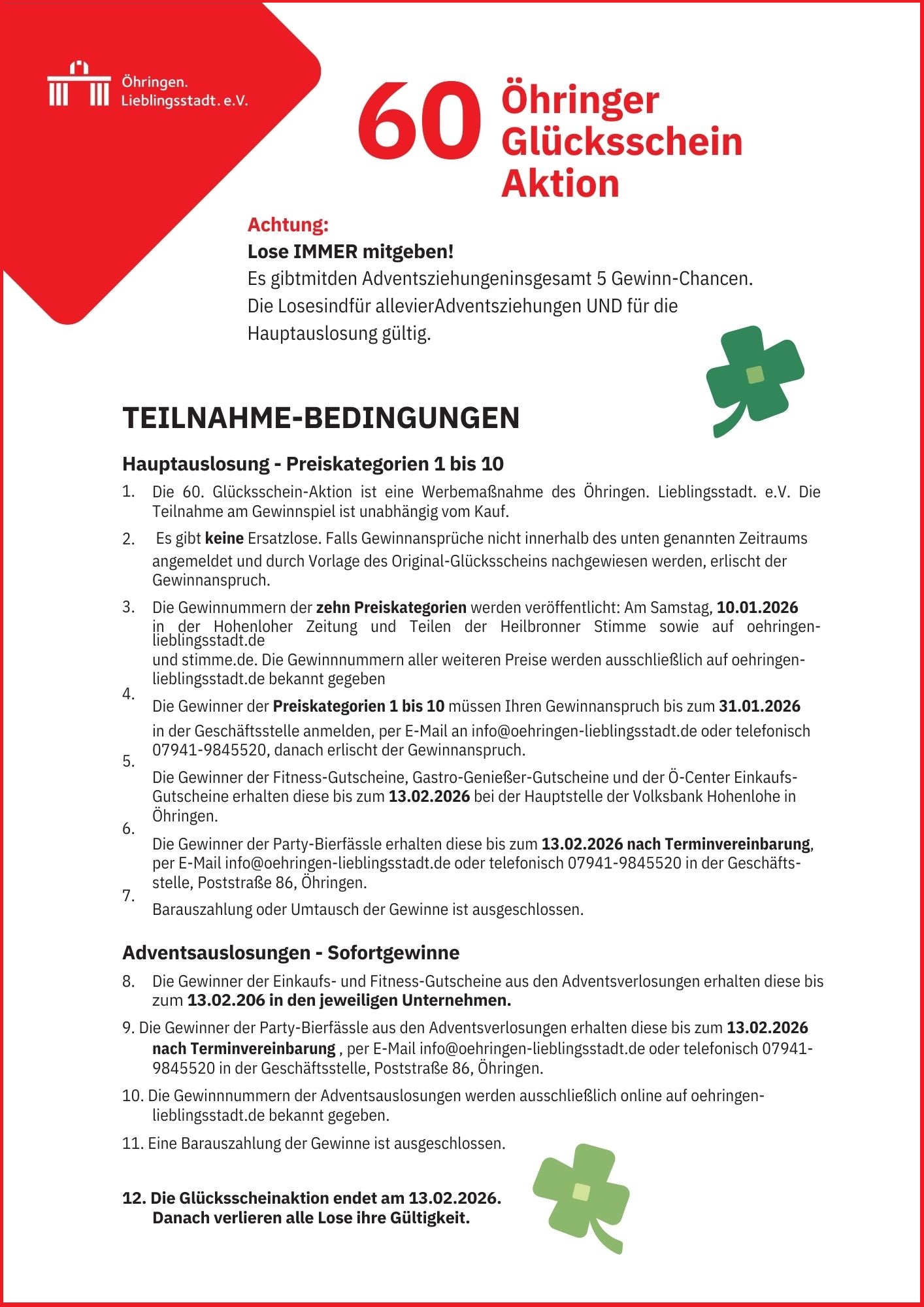 Teilnahmebedingung Gewinnspiel Teinahmebedingungen Glücksschein-Aktion