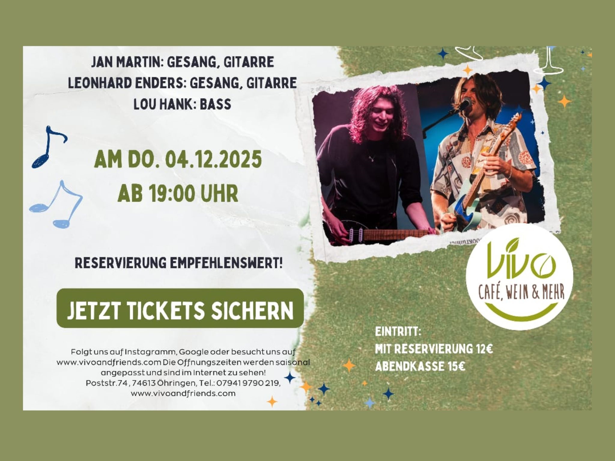 Musiker bei VIVO live am 4. Dezember, jetzt Tickets kaufen