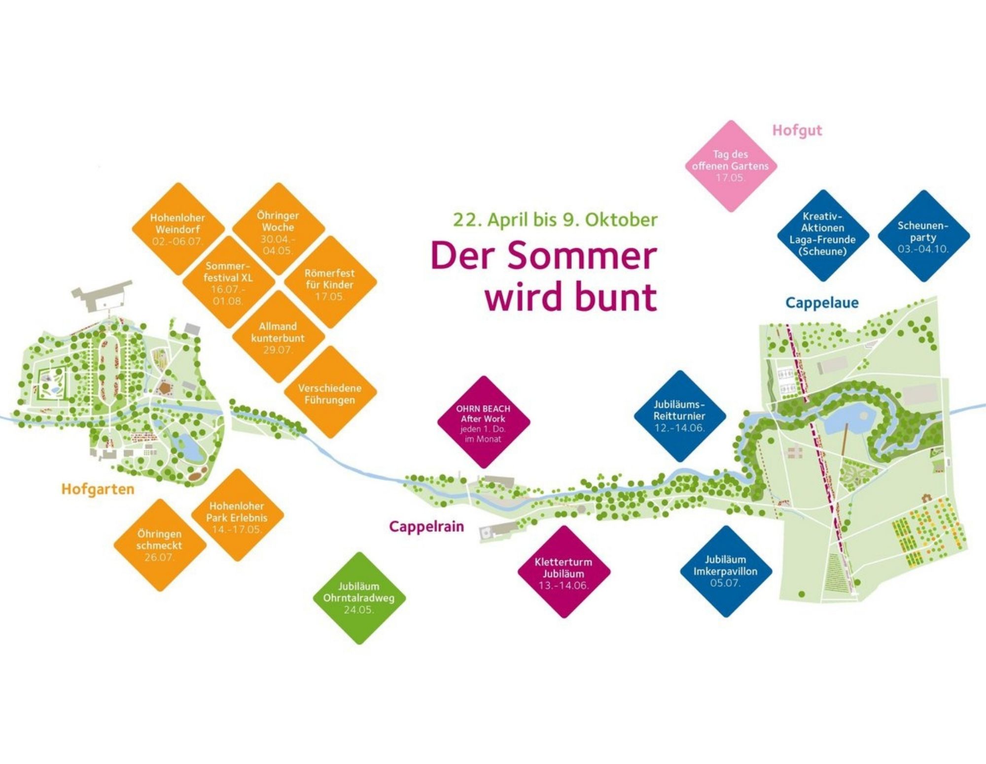 Übersichtsplan Veranstaltungen in der Cappelaue und im Hofgarten